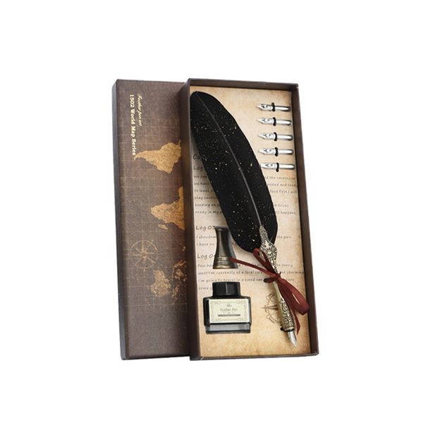 Feather Pen And Ink Set Calligraphy Gifts For Beginners (Black)