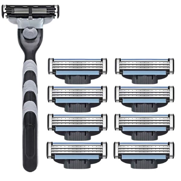 Manual Razor with Three-Layer Replacement Blades for Men's Beard Shaving