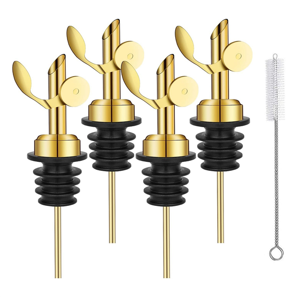 4Pcs Bottle Pourers, Self Closing Olive Oil Dispenser Spout, Gold