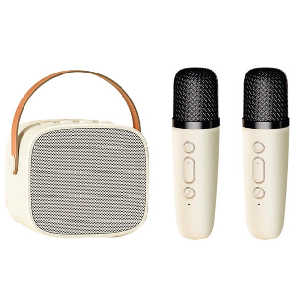 Mini Karaoke Machine Speaker with Dual Wireless Mics Bluetooth Portable LED