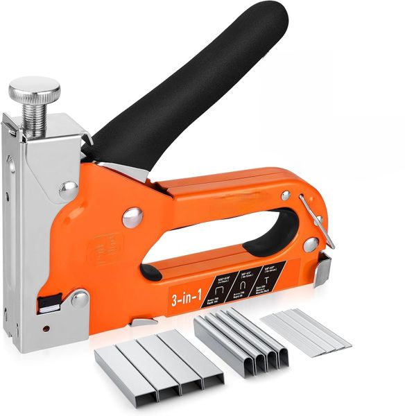 3 in 1 Heavy Duty Staple Gun Manual Tacker wi Adjustable Power Free Staples