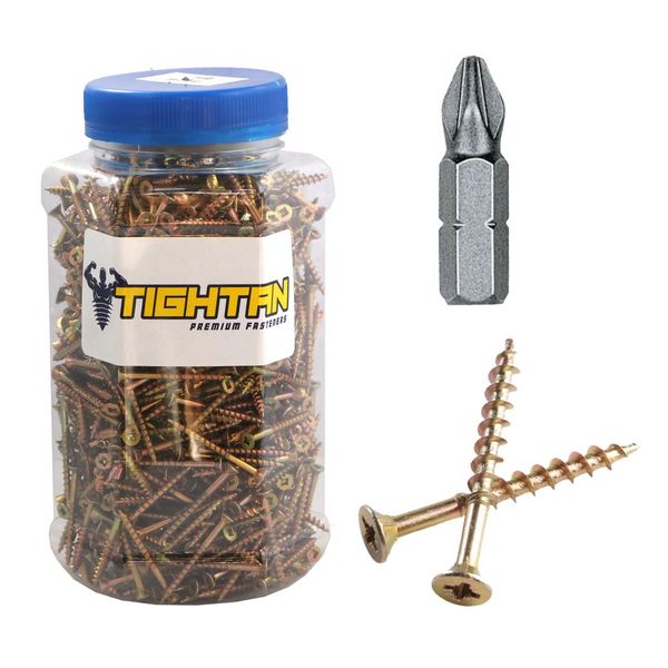 Tighten POZI Chipboard Screws 6x40mm - 1000 Pack + Free Bit