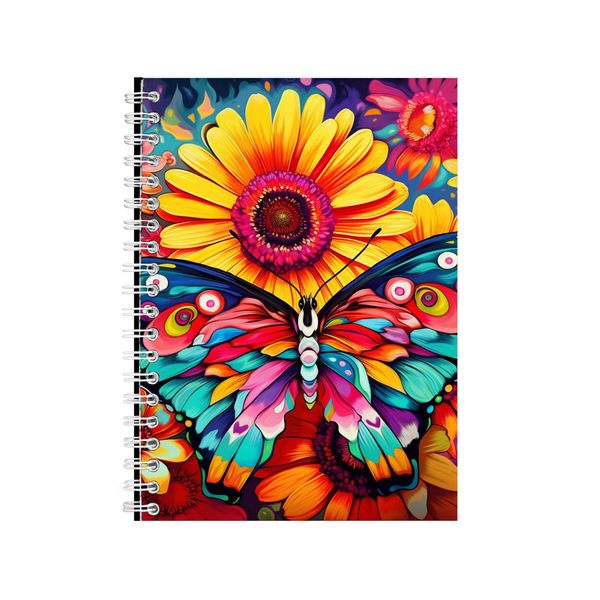 Butterfly With Daisies Gerbera Neon Notebook Gift Idea A4 Notepad Pad 70