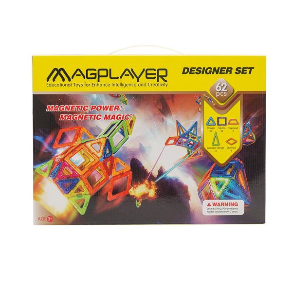 Magplayer Magnetic Shapes 62 Piece Designer Set
