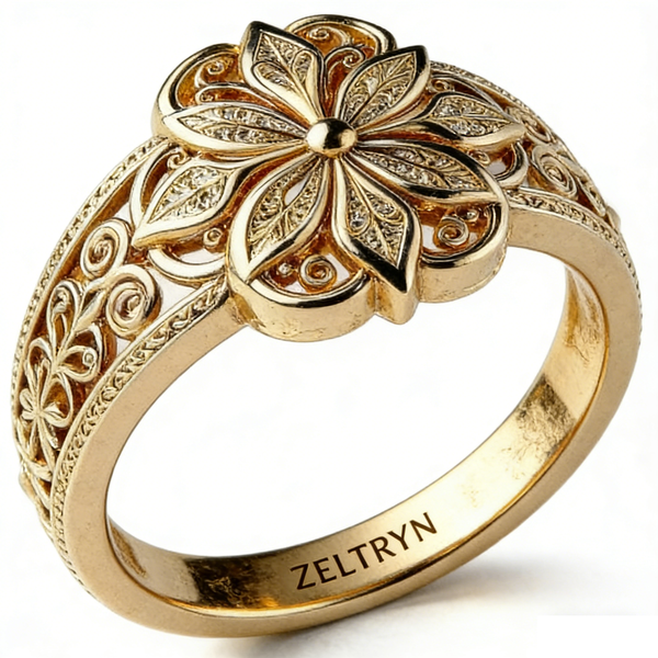 ZELTRYN Intricate Openwork Flower Promise Ring
