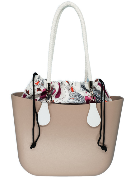 Eva Classic Handbag Khaki, Bag inner, White drop handles