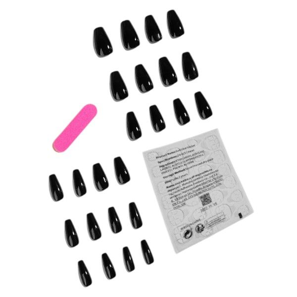 24 Piece - Long Coffin-Shaped Press-On Nails - Black
