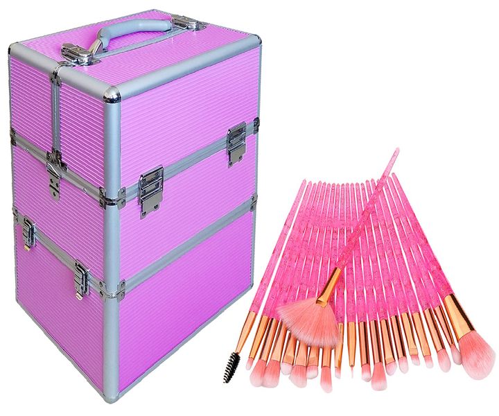 Professional Cosmetic Storage Case &amp; 20 Piece Translucent Makeup Brush - Black