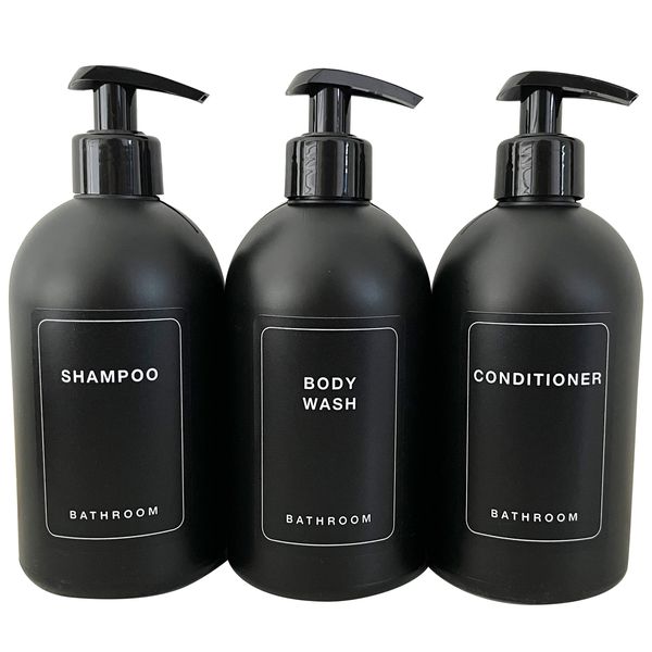 Black Refillable Plastic Bottles for Shampoo, Conditioner/Body Wash