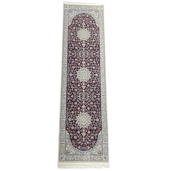Machine Made Nain 300 x 80cm Dark Red Runner Rug