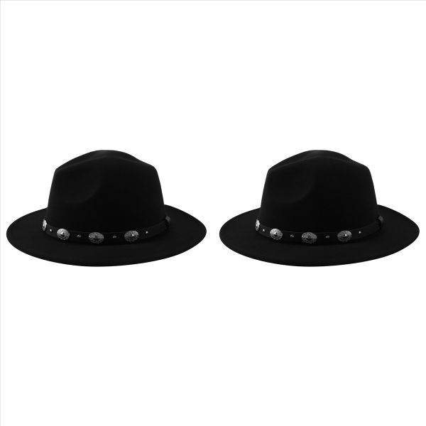 2X Fashion Men &amp; Women's Felt Wide Brim Western Cowboy Hat (Black)