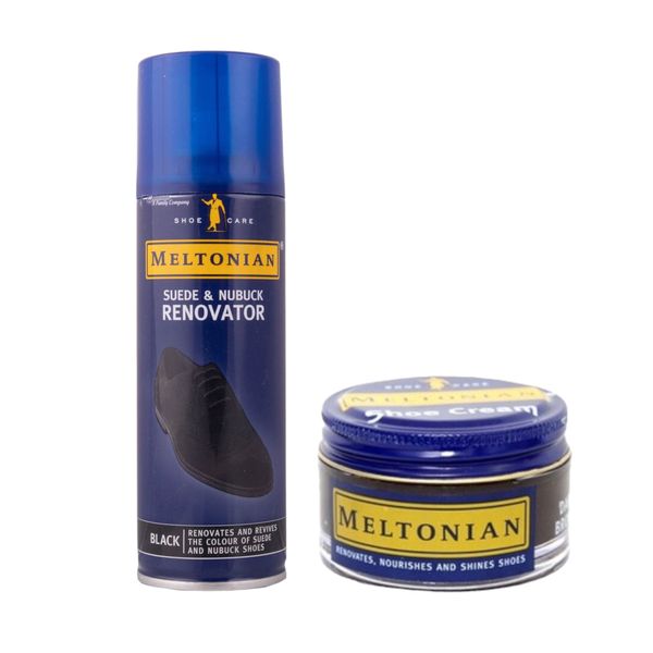Meltonian Suede &amp; Nubuck Black Renovator 200ml with Black Shoe Cream
