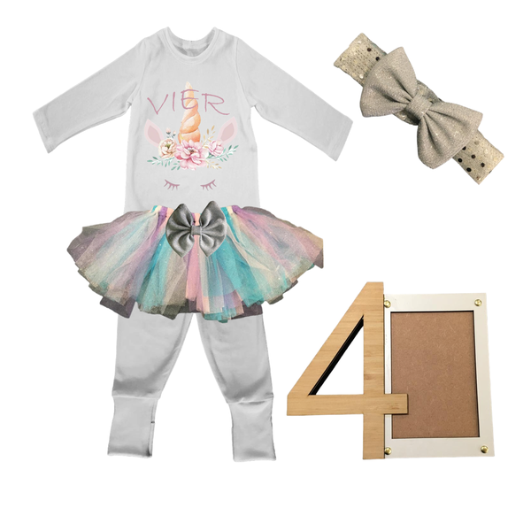 4th Birthday-Unicorn Tutu Outfit With Headband And Photo Frame - Afrikaans