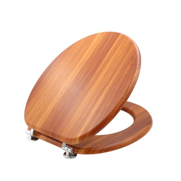MDF Wooden Toilet Seat -Woody Bright Brown -Zinc Alloy Hinges, Easy Install