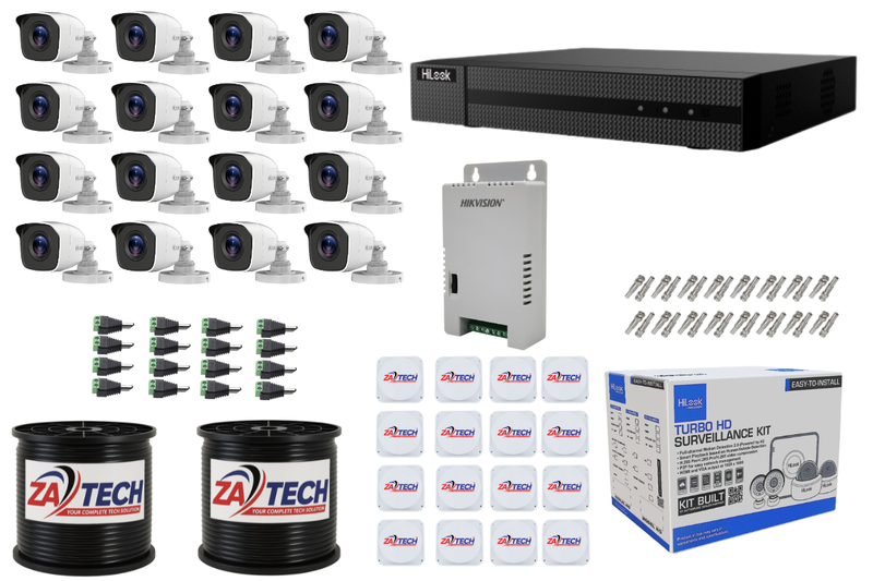 HiLook 16CH DVR Kit with 2MP Cameras, Zatech RG59, PSU &amp; Junction Boxes