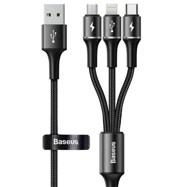 Baseus 1.2m - 2A Halo Colour LED USB Type-A to Lightning, Type-C &amp; MicroUSB