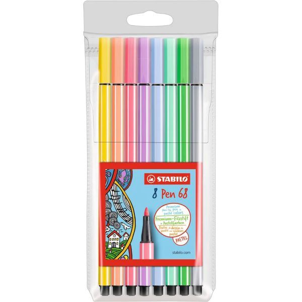 Stabilo 68 Fibre Tip Pens Pastel Colours in Wallet Assorted (Set 8)