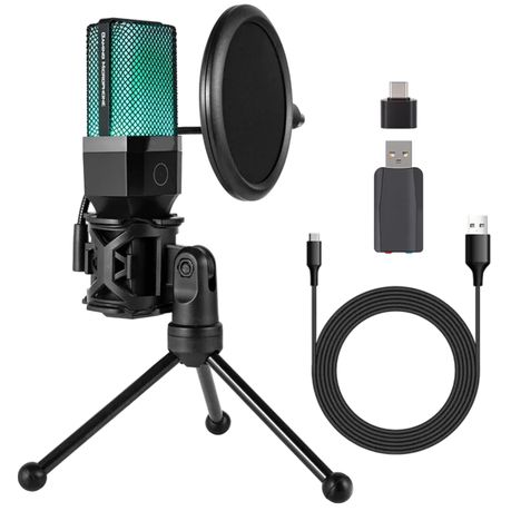 Noice Cancelling RGB Gaming Microphone With Tripod, Mesh & C Type Adapter Image