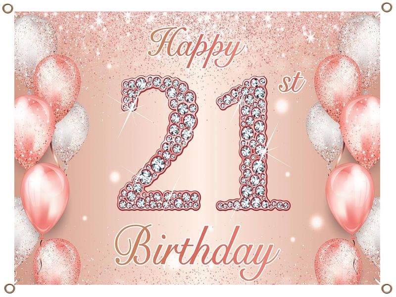 Happy 21st Birthday Banner PVC Rose gold 1.3MX900MM