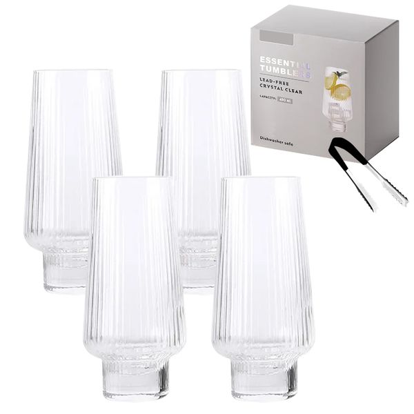 5 Piece Set - Ribbed Cocktail Glasses for Juice &amp; Summer Drinks