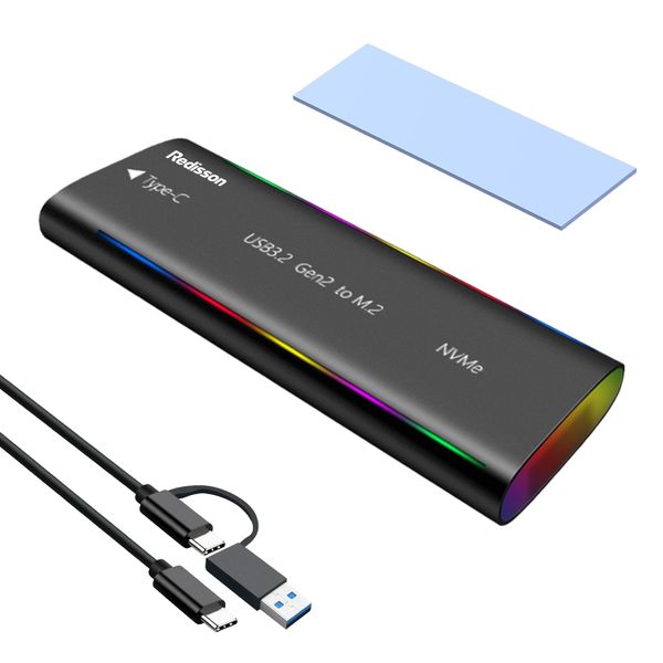 Redisson M.2 NVMe/NGFF SSD Enclosure USB3.2-C Gen2 Aluminum with RGB Light