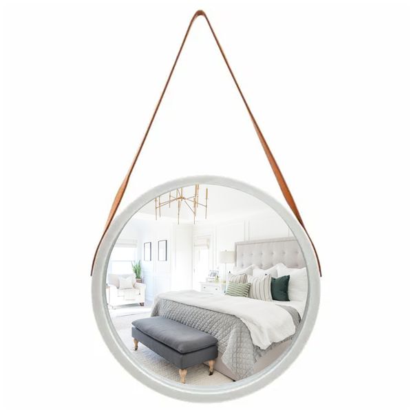 Large Round Hanging Strap Modern Bamboo Framed Vanity Mirror Size: 60x60cm