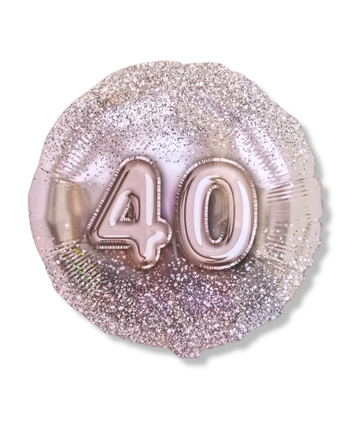 Metallic Silver Milestone Balloon with Silver Glitter - 40
