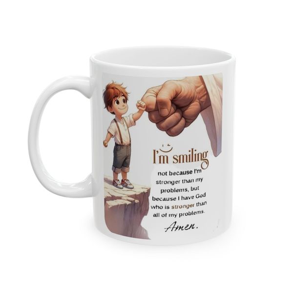 God Mug - Cartoon Boy Fist Bump With Large Hand And Text