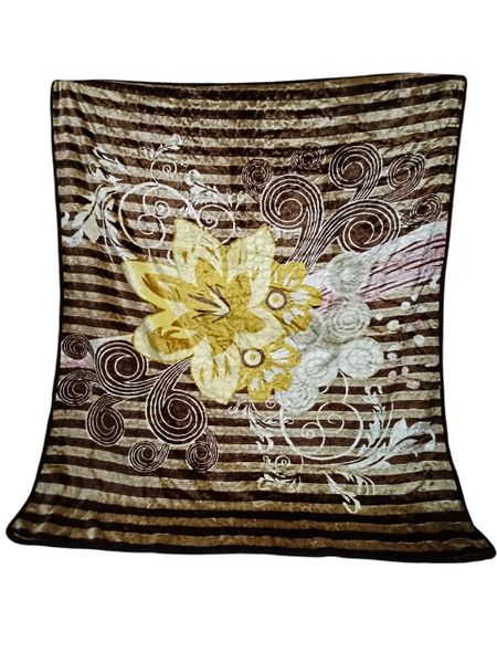 SMTE 1-Ply Blanket with Yellow Floral and Stripe Design - JY-03