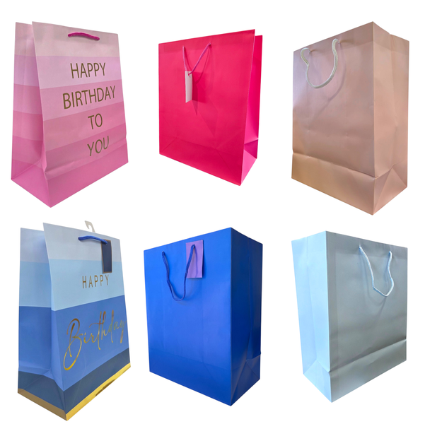 Pink and Blue Happy Birthday and Tissue Paper bags Set - 6 bags