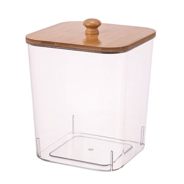 Square Storage Container with Wooden Lid - Transparent