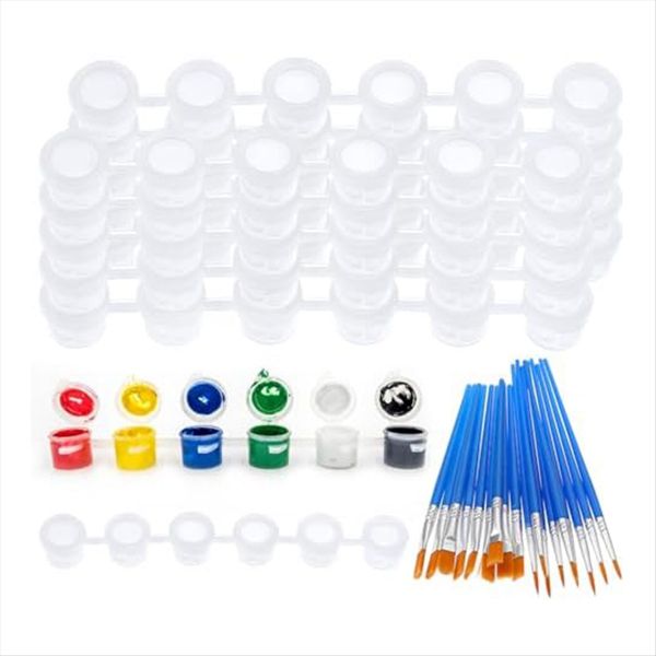 60 Empty Paint Can Strips 3Ml With 30 Paint Brush Set For Painting