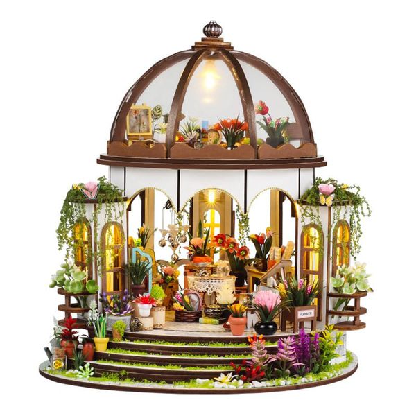 DIY Miniature Dollhouse Kit Sunshine Flower Greenhouse Wooden Doll House