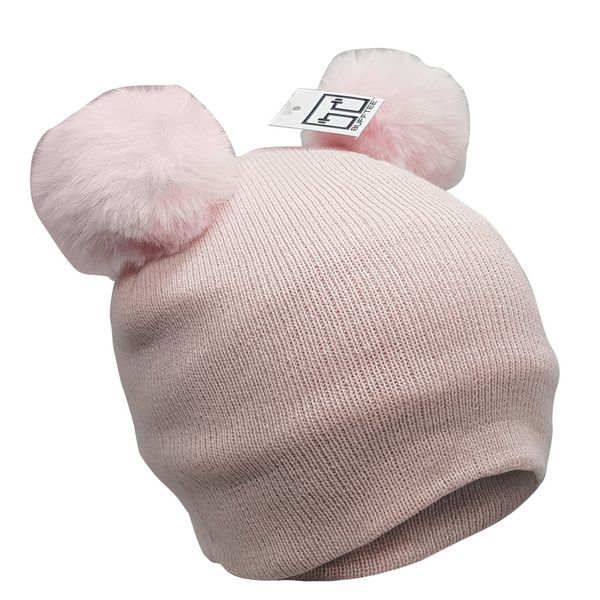 BUFFTEE Winter Warm Twin Pom Pom Beanie - Soft Pink