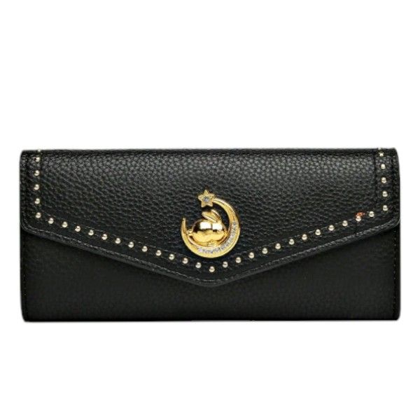 Elegant Celestial-Inspired Charm Wallet - Black