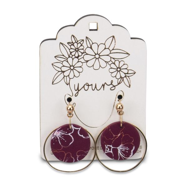Yours - Hanging Earrings - Plum - Gold-Plated - Hoops - Resin - Ball Stud