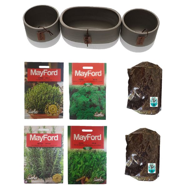 Thyme, Parsley, Rosemary &amp; Rocket Seeds With 3 Pots &amp; Organic Soil