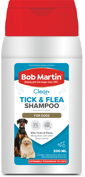 BOB MARTIN Clear+ Tick And Flea Shampoo for Dogs - 200ml