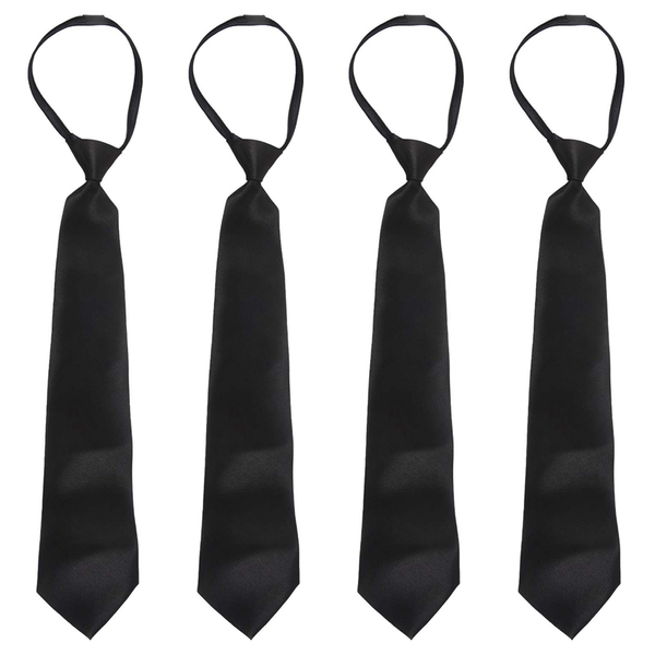 4X Men Solid Black Polyester Zip Up Necktie Smooth Zipper Tie