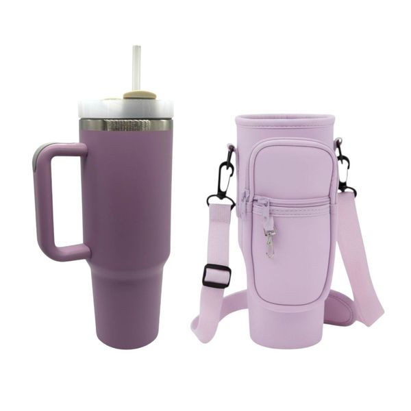 Hydration Set - 1.2L Tumbler, Purple Crossbody Bag and Straw - Dusky Rose