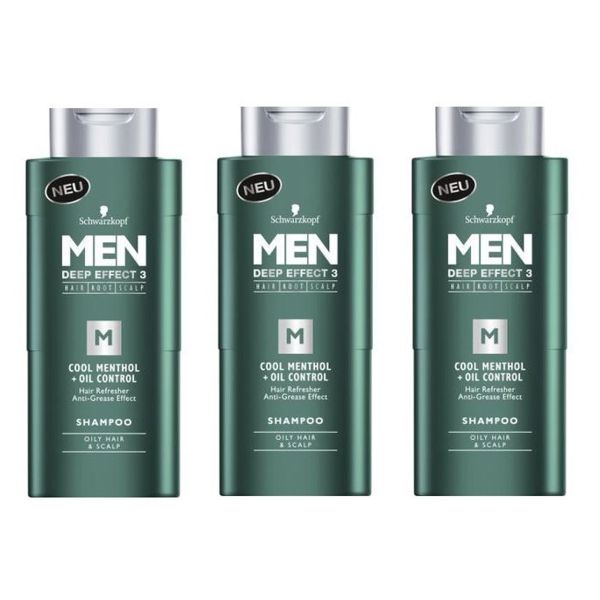 Schwarzkopf Men Deep Effect 3 Cool Menthol Plus Oil Control Shampoo -2 x 250ml