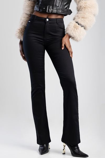 Sissy Boy JULIA Sateen Mid Waist Bootleg Jeans - Black
