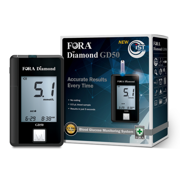 FORA | Diamond - GD50 mmol/L, Glucometer kit, 10 Test Strips &amp; Lancets
