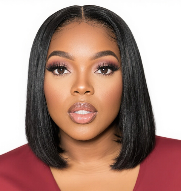 SUNRAY 10"Brazilian Hair Glueless Frontal Lace Short Straight Bob Wig