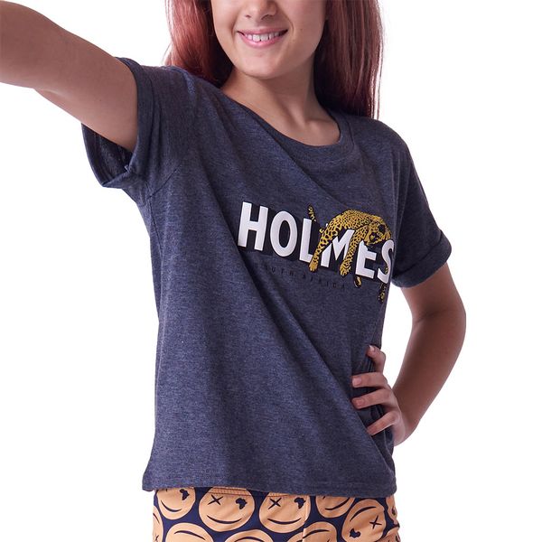 Holmes Bros-Girls-Lazy Cat Girls Ss Tee-Charcoal Melange