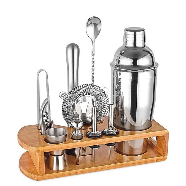 Stainless Steel Cocktail Mixer Kit with Wooden Base - 12-Piece