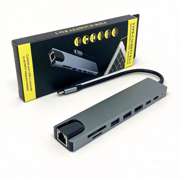 8-in-1 USB C Hub with HDMI, Ethernet, PD Charging - Compatible with MacBook