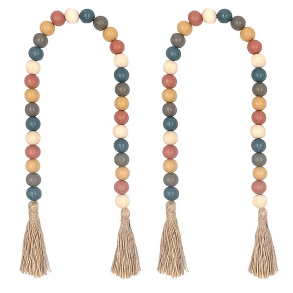 Decor Bohemian Wooden Hanging Beads Garland With Tassels Set Of 2 -76cm