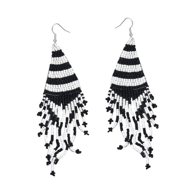 Tassel Black and White Beaded Earrings
