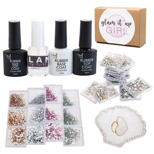 UV/Gel Nail Polish Rubber Glam Gel Set &amp; Gem Nail Art Kit Mixing Palettes